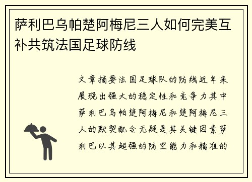 萨利巴乌帕楚阿梅尼三人如何完美互补共筑法国足球防线